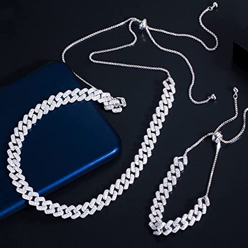 Conjunto de collar gargantilla y pulsera de eslabones punk hip hop con zirconia ajustable