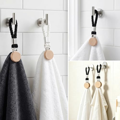 Lwezgi 6 Artikel Hänge-Clips für Handtücher,Handtuch Clips zum Aufhängen,mit Haken & Schlaufe für Küche, Bad, Balkon und Schrank (Schwarz/Weiß)