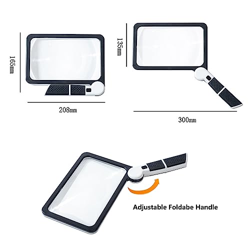 5X Lente Ingrandimento Con Luce Led Rettangolare Grande, Lente Di Ingrandimento Portatile Per Anziani Ipovedenti Lettura Libri, Mappe, Gioielli, Lente D'ingrandimento Manuale Pieghevole - 6