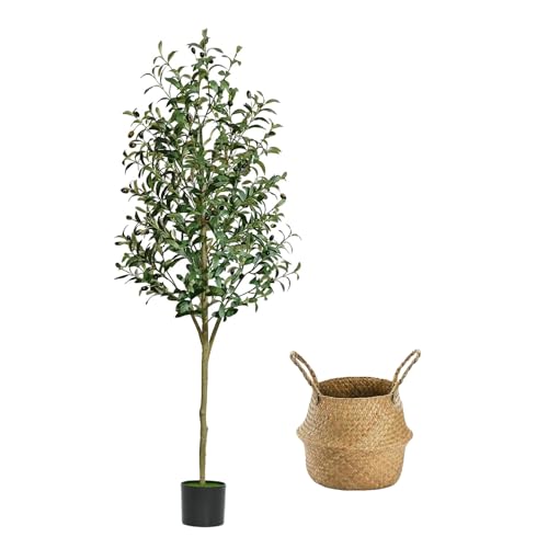 6FT Artificial Olive Tree – Trees with Planter&Basket, BIG KEYS