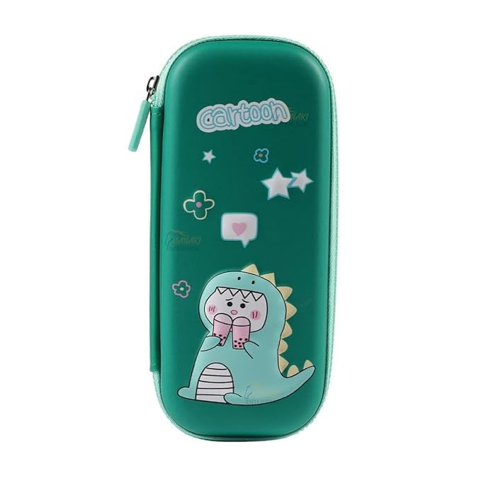 Image of Cartoon Theme Pencil Case - 3D EVA Pencil Pouch, Multipurpose Zipper Pencil Case for Kids, Pen and Pencil Bag for School Kids, Girls, Stationery Storage Box (Small Dinosaur Pouch Green)
