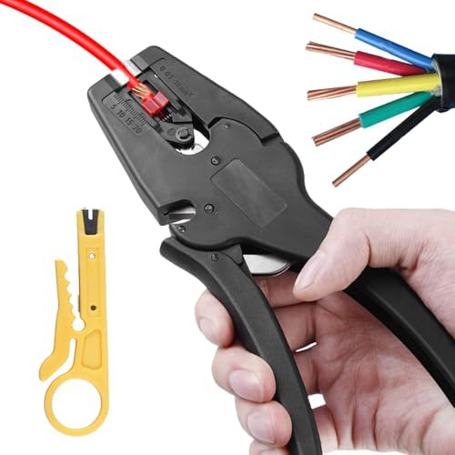 Automatic Wire Stripper Cable Cutter, Sporgo Multifunctional Wire Stripping Tool Hand Tool with Self-Adjusting Jaws, Cable Stripper Wire Cutter 0.03-10 mm, Black