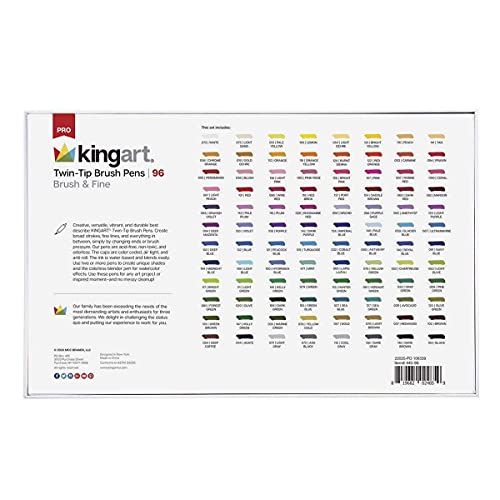 Kingart Pro Dual Twin-Tip Brush Pens, Set Of 96 Unique & Vivid Colors, Watercolor Markers With Flexible Nylon Brush Tips, Professional Watercolor Pens For Painting, Drawing #TOP2