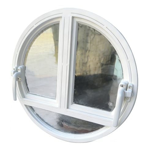 Image of Casement Window,Dual-Opening Round Casement Window with Tempered Glass, Recessed Design for Home, Ideal for Bathroom, Living Room, Hotel, and Coffee Shop