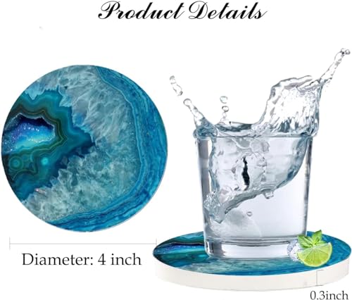 Image of Coaster for Drinks with Holder 6 Pack, Ocean Coasters for Table, Coasters with Cork Base,Housewarming Gift for Home Decor (Agate Blue)