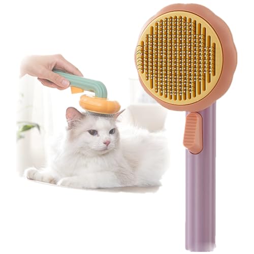 WUBAYI Pumpkin Self-Cleaning Pet Slicker Brush for Dogs, Cats, Puppies & Rabbits - Effortlessly Removes Loose Undercoat, Mats and Tangled Hair - Gentle Grooming Tool for Healthy Coats
