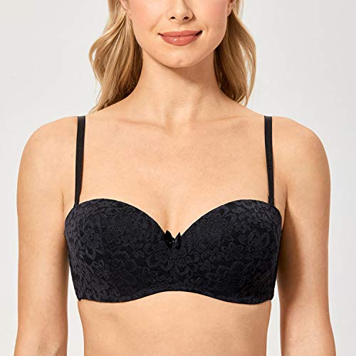 Delimira Women's Underwire Lace Strapless Bra For Small Chested For Wedding Black 34B #TOP3