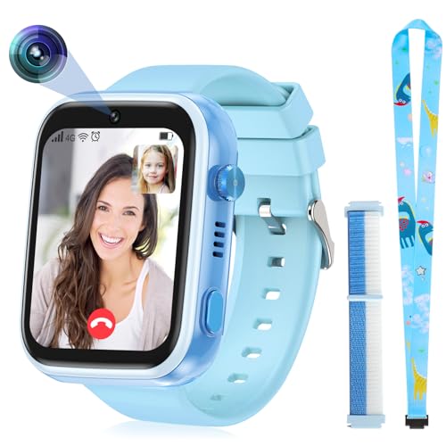ele ELEOPTION Reloj Inteligente 4G para Niños con GPS y Teléfono, Reloj Inteligente 4G para Niños con Cámara de Videollamada WiFi SOS, Reloj Inteligente para Niños IP67 a Prueba de Agua