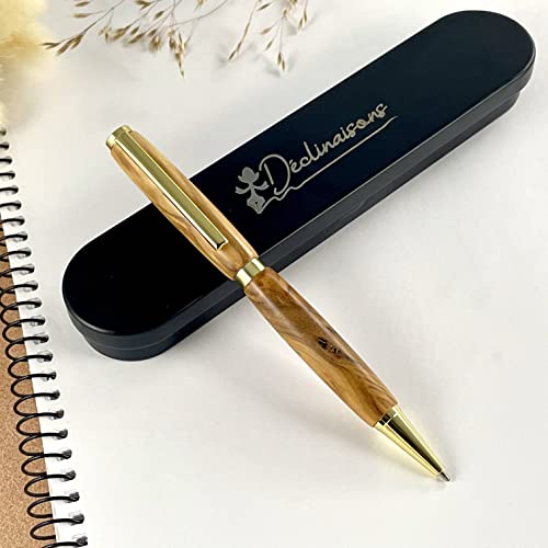 Bolígrafo de madera de Olivo fabricado a mano en Francia. Grabado personalizado. Con caja de regalo.