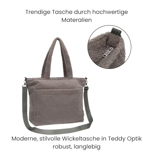 Fillikid Wickeltasche Teddy Big Exklusiv | Stilvolle Wickeltasche aus weichem Teddy-Material | Mit goldenen Details Wickelauflage, Schultertragegurt & Befestigungshaken für Kinderwagen & Buggys