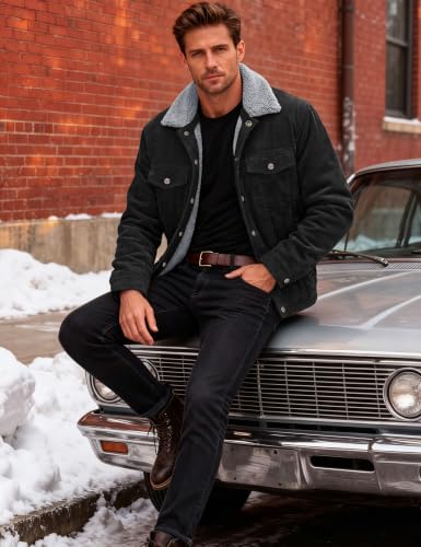 Image of MAGCOMSEN Men's Corduroy Jacket Winter Sherpa Lined Warm Thick Trucker Cargo Coat with 5 Pockets