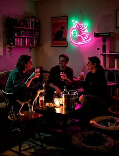 EchoHYLights Drunk Cat Beer Neon Sign for Wall Decor, Dimmable, Gift Idea — view 3