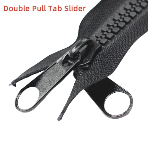 YaHoGa 2PCS #10 40 Inch Separating Large Plastic Zippers Black With Double Pull Tab Slider Heavy Duty Zippers for Sewing, Sleeping Bag, Boat, Marine, Canvas, Cover, Trampoline, Dog Bed,Tent (40" 2pcs) - Thumbnail 2