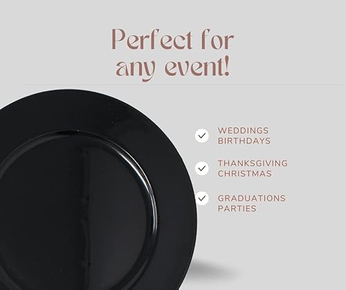 Ms Lovely Metallic Foil Charger Plates - Set Of 6 - Made Of Thick Plastic - Black #TOP5