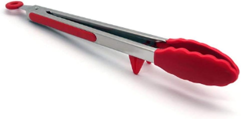 Kitchen Cooking Tongs High Temperature Resistant Stainless Steel Barbecue with Silicone(8 inch)