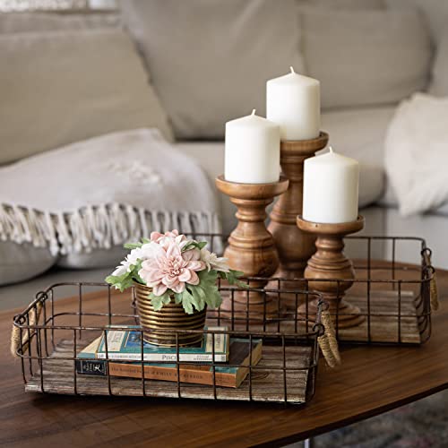 Stonebriar Stackable 2pc Rectangle Metal Wire and Wood Basket Set with Rope Wrapped Handles, Rustic Decor for Home Storage, Decorative Serving Baskets for Weddings, Birthdays, and Holiday Parties by Stonebriar - Image 6