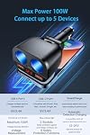 2-Socket Cigarette Lighter Splitter 100W, Dual USB Car Charger Adapter with LED Voltage Display, 100° Adjustable Car USB Charger for Cell Phones/GPS/Dash Cam/Car Vacuum Cleaner