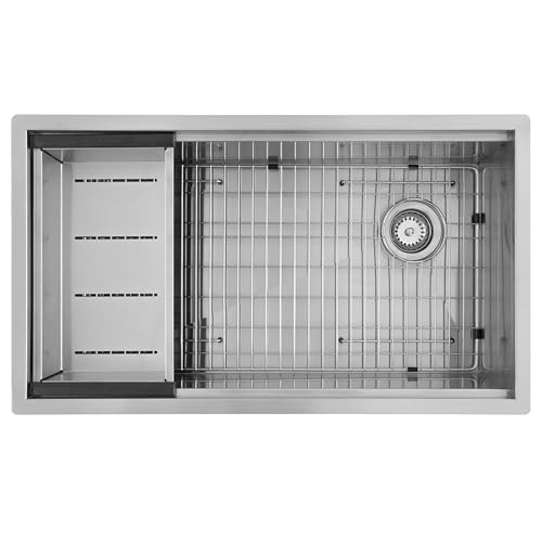 MSI Undermount Stainless Steel 33 in. x 19 in. Single Bowl Workstation Kitchen Sink with Cutting Board, Colander, Rolling Mat, Grid, and Strainer by MSI - Image 5