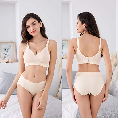 Vinfact Nursing Bra 3 Pack Seamless V Neck Maternity Bra Women Pregnancy Breastfeeding Bra - Xl,Black/Nude/Grey #TOP5