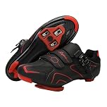 Cycling Shoes Mens Road Cycling Shoes SPD SPD-SL Compatible with Peloton Bike Indoor Cycling Outdoor Road Bike Riding Shoes Men's & Women's (Black-Red,9)