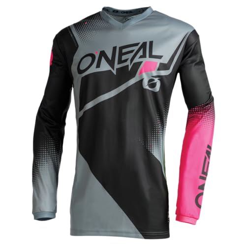 O'NEAL | Motocross-Jersey langarm | MX Enduro | Gepolsterter Ellbogenschutz, V-Ausschnitt, atmungsaktiv | Element Women's Jersey Racewear V.22 | Erwachsene | Schwarz Grau Pink | Größe L