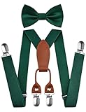 Branduce Emerald Green Baby Boy Bow tie and Suspender Set with 4 Strong Clips Adjustable Kids Y Back Suspenders (SS02-61)
