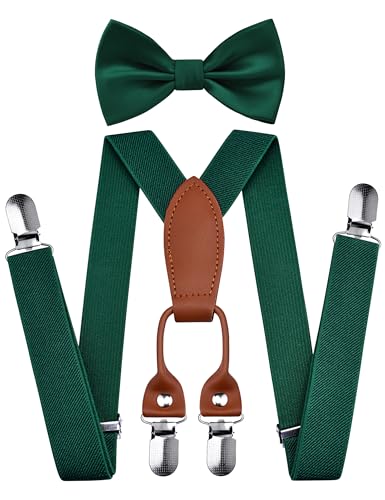 Branduce Emerald Green Baby Boy Bow tie and Suspender Set with 4 Strong Clips Adjustable Kids Y Back Suspenders (SS02-61)