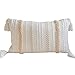 Mocofo, kremowy/biały/szary, tkany, igłowany, frędzle, poduszka na sofę, narzuta, haft w stylu boho - Cream 12x20''