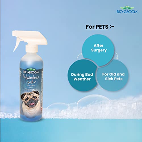 Image of Bio-groom Waterless Bath Shampoo for Dogs, Replenish Dogs Moisture and Maintain Coat Healthy, Silky, Shiny, Nourishes Skin and Keep Them Smelling Fresh, 473 Milliliter | No-rinse tear-free shampoo for quick pet cleaning.