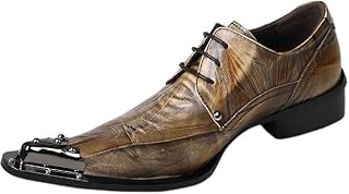Santimon Mens Western Pointed Toe Leather Lace Up Dress Shoes Fashion Metal Tip Oxford