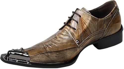 Santimon Mens Dress Shoes Western Pointed Toe Leather Lace Up Fashion Metal Tip Oxford Brown 8.5 US