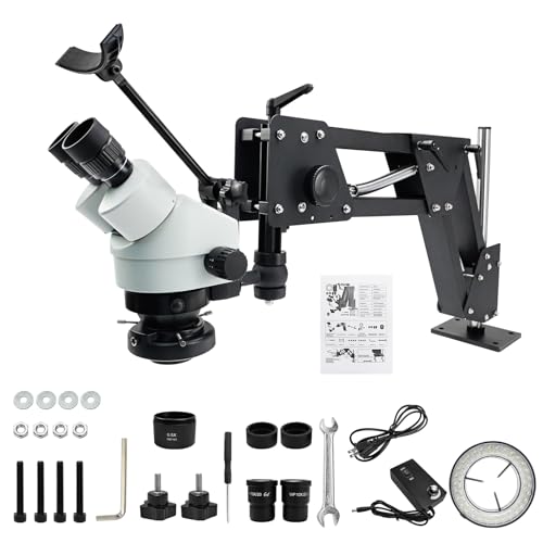 Image of iMeshbean Jewelry Microscope,7X-45X Magnification Multi-Directional Jewelry Microscope, with Spring Bracket,60 Ring LED Light and Dimmer Switch,for Jewelry Engraving Setting Making