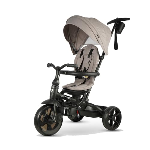 QPlay Prime 6-in-1 Trike Baby Tricycle, 10-72 Month Kids Stroller Trike for Boys Girls, Adjustable Push Handle Toddlers Bike, Light and Flip, Adjustable Swivel and Tilt Back Seat (Grey)