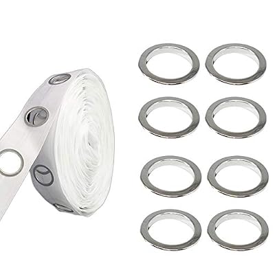 Weddecor Bianco Tendine Nastro Con 40mm Plastica Occhielli Negozio di Stoffe Slide Anelli Per Camera,Porte Windows, & Borsa Zaino Foro - Argento, 5 Metres Tape + 40pcs Eyelets