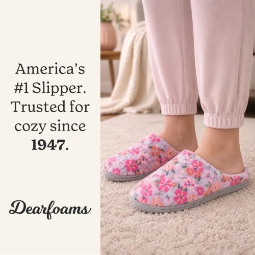 Image of Dearfoams Women's Leslie Quilted Terry Clog, Purple Flowers, L