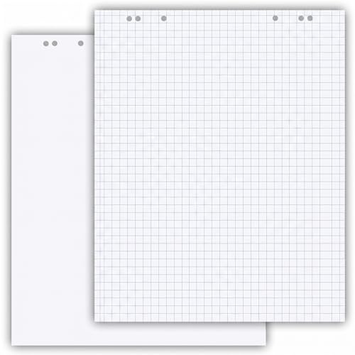 Conipa Flipchart Papier Block 65x98 cm 2 Blöcke Karriert & Blanko à 20 Blatt 80 g/m Universal Flipchart-Blätter für Meetings Präsentationen & Whiteboards