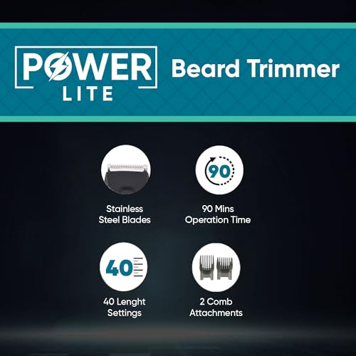Vega Trimmer for Men with 90 Mins Runtime, Stainless Steel Blades & 40 Length Settings, Black, (Power Lite, VHTH-38) - Image 3