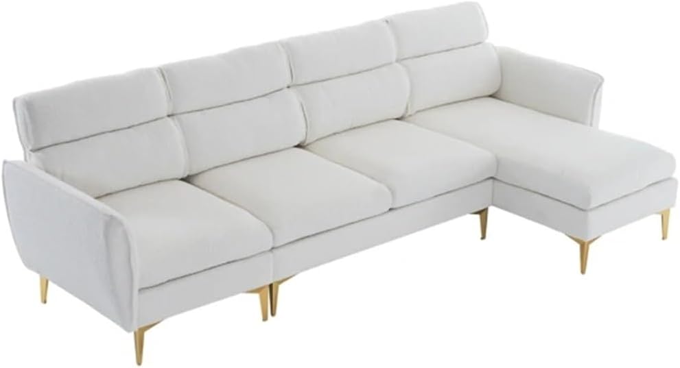 Indoor Sofa,282 * 142 * 88cm Boucle Yarn,Pushback Chair Shape Four Seats with Footstool Gold Triple Leg