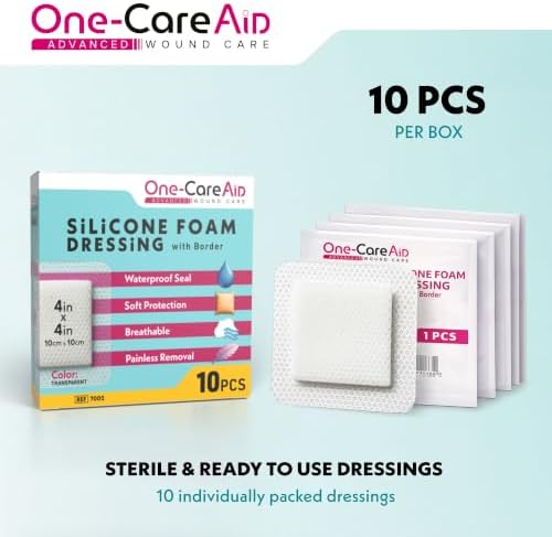 ONE-CARE AID Silicone Foam Dressing 4x4, Waterproof Gentle Border, 10 Pack — 사진 3