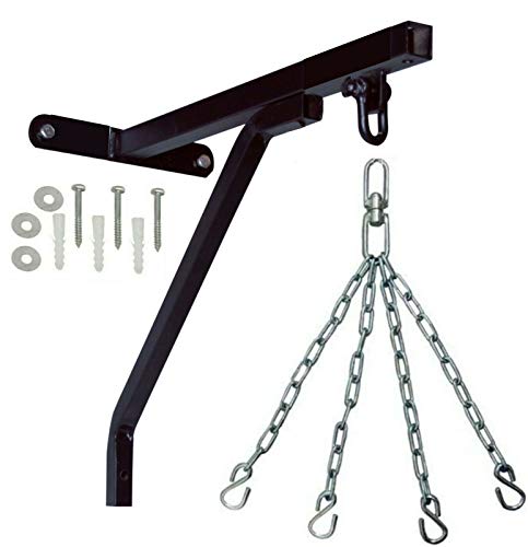 Islero Fitness Boxing Punch Bag Hanging Wall Bracket Ceiling Hook Mount Steel Chain D-Shackle Swivel Indoor Gym Punching Bag Holding Stand Set (Wall Bracket+Chain)