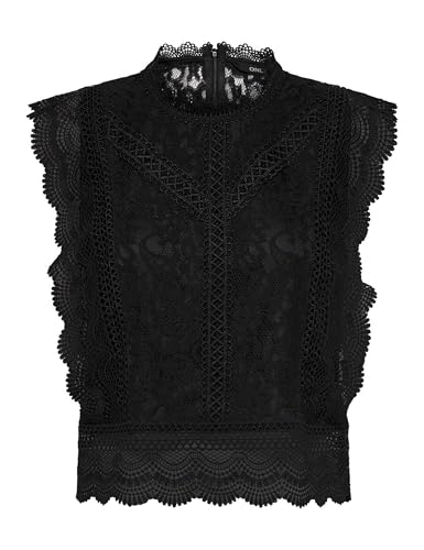 ONLY ONLKARO S/L Lace Top WVN, Camiseta sin Mangas De Las Mujeres, Black, M