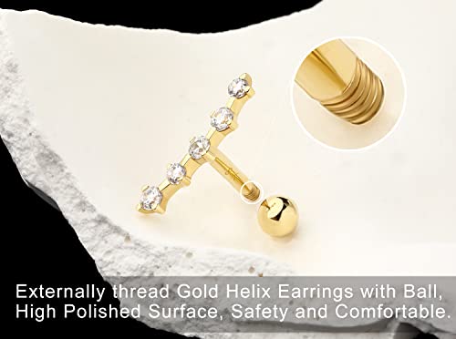 Melighting 9K Gold Helix Earrings 16G Tragus Piercing Jewelry Clear Cz Cartilage Earrings Stud Earring Conch Daith Lobe Piercing For Women Girls Gift #TOP3