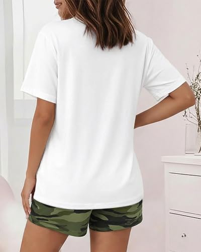 Image of CHICME Pajamas Set for Women 2 Piece Pjs Lounge Set Soft Short Sleeve Tops and Sleep Shorts with Pocket