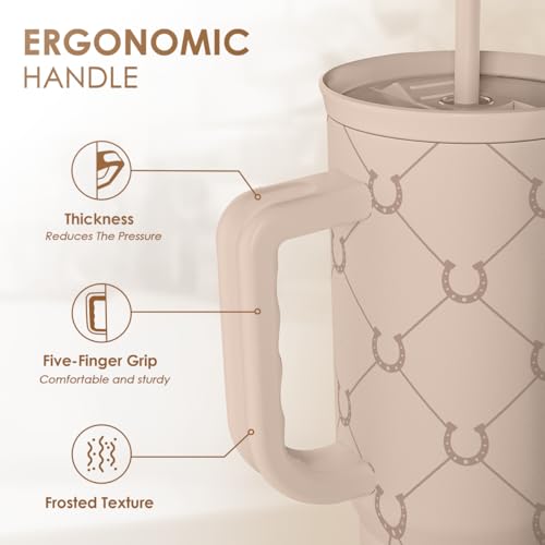 Image of SANDJEST Horse Tumbler with Handle, Insulated Cup Stainless Steel Travel Mug Cup, Gifts for Women Girl, Equestrian Gift for Birthday Christmas, 40oz