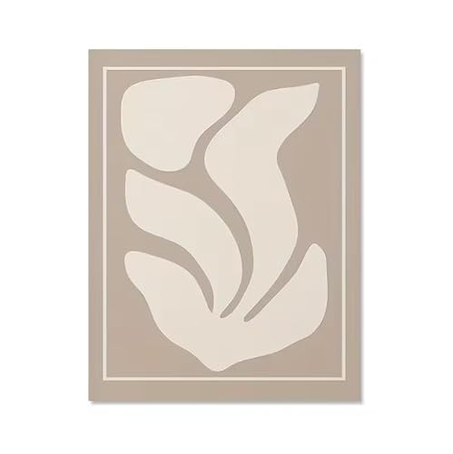 Qcdxfgdfh Beige Neutral Abstract Leaf Wall Art, Simple Matisse Style Minimal Line Border Canvas Painting(50x70cm/Frameless)