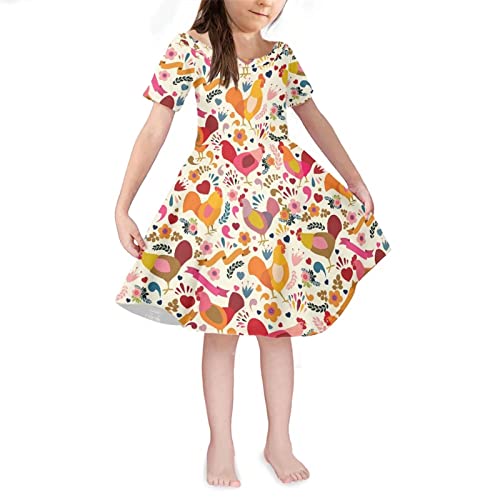 Showudesigns Chicken Flower Dress Girls' Special Occasion Dresses 10 Years Summer Skater Dress Off-Shoulder A Lined Sundress Short Sleeve Shirts Teens Clothes Outfits Farm Dance Dress #TOP2