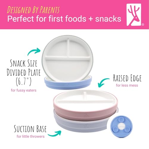 Elk and Friends Kids 6.7” Porcelain Divided Plates with Silicone Suction Sleeves | Suitable for Babies/Kids/Toddlers | Microwave & Dishwasher Safe | Non Slip | Snack Dishes | 4 Pack by Elk and Friends - Image 4
