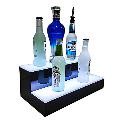 Liquid Closet LED Light Illuminated Drink Liquor Bottle Display 2 Step (16 inch Length) for Commercial or Home Bar | Customizable Colors Includes Wireless Remote Control and Power Supply