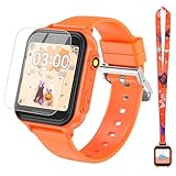 2G Smart Watch for Kids Gift for Girls Ages 4-12 - Includes Screen Protector, 30+ Games, 140 Learning Cards, HD Touch Screen, Camera, Music, Pedometer - Fun & Educational Birthday Gift Idea (Orange)