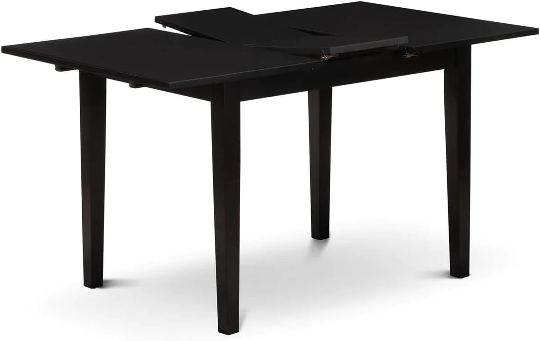 East West Furniture NOAV3-BLK-LC 3 Piece Dinette Set for Small Spaces Contains a Rectangle Dining Table with Butterfly Leaf and 2 Faux Leather Upholstered Chairs, 32x54 Inch, Black